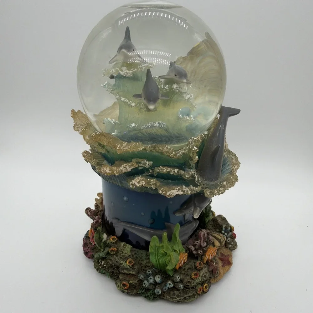 Vintage 2 Snow Globes Turtles & Dolphins On‎ Coral Reefs Music Box Parts Only
